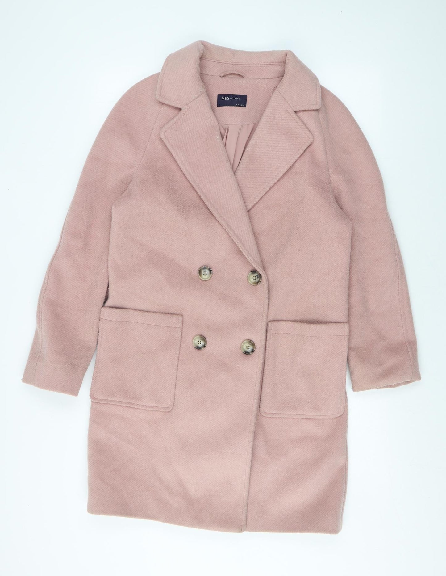 Marks and Spencer Womens Pink Overcoat Coat Size 8 Button