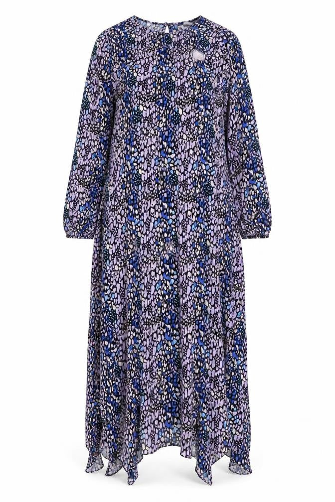 Marks and Spencer Womens Purple Geometric Viscose Maxi Size 10 Round Neck Zip