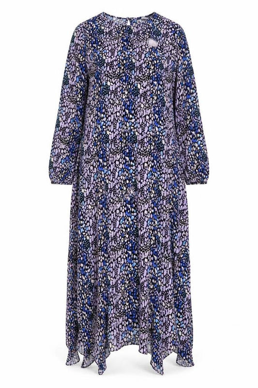 Marks and Spencer Womens Purple Geometric Viscose Maxi Size 10 Round Neck Zip