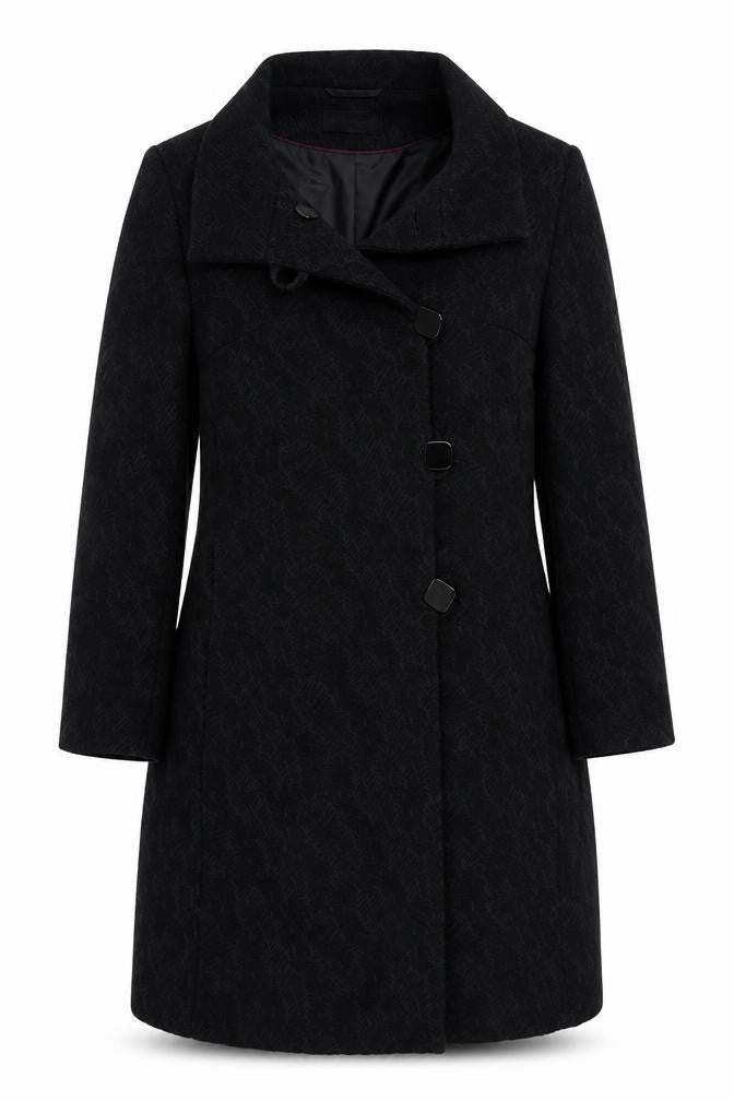 Marks and Spencer Womens Black Geometric Overcoat Coat Size 8 Button