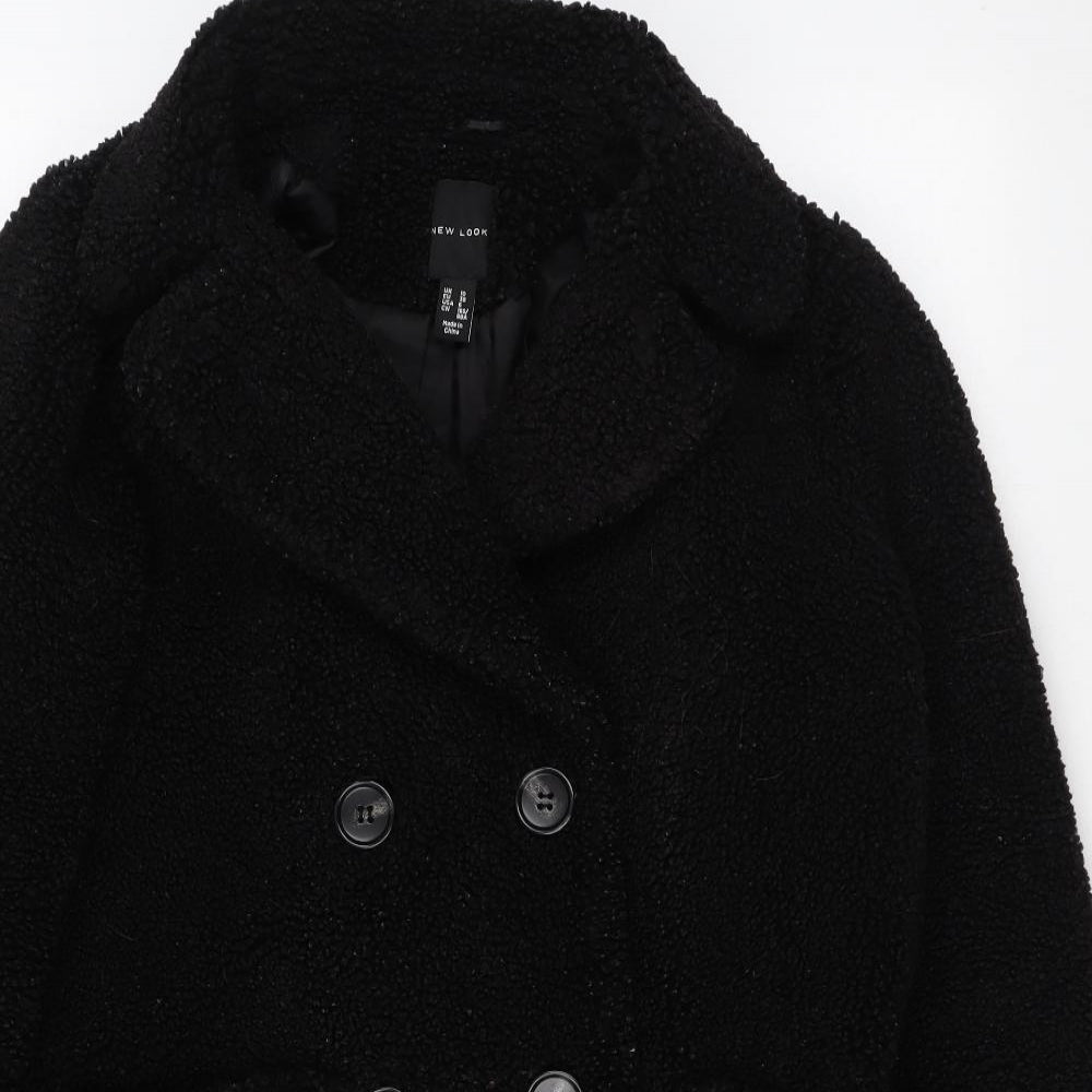 New Look Womens Black Overcoat Coat Size 10 Button