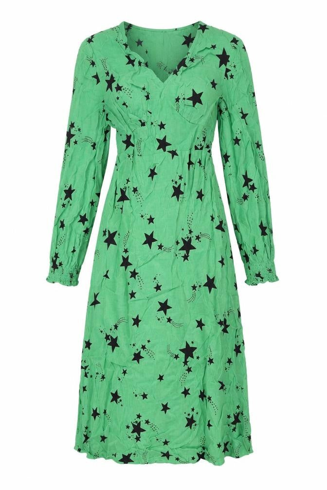 Marks & Spencer Womens Green Geometric Viscose A-Line Size 8 V-Neck Zip - Star print