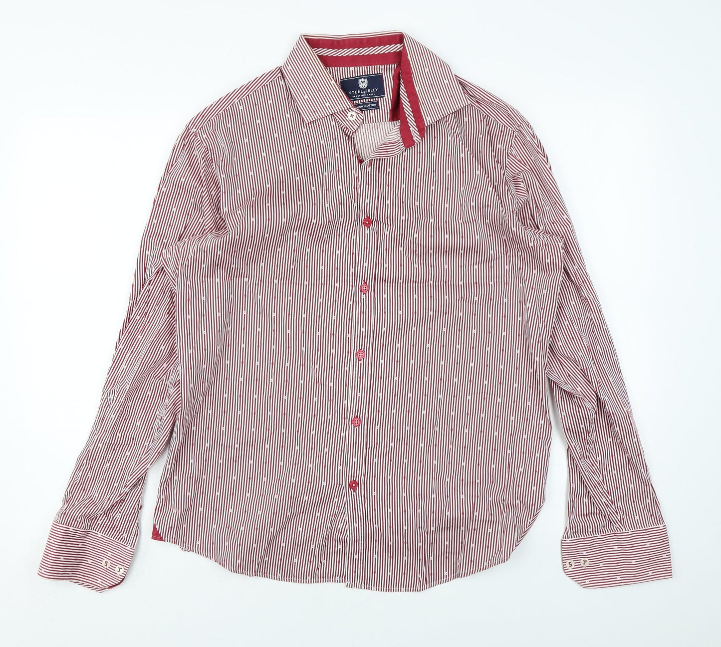Steel & Jelly Mens Red Striped Cotton Button-Up Size L Collared Button