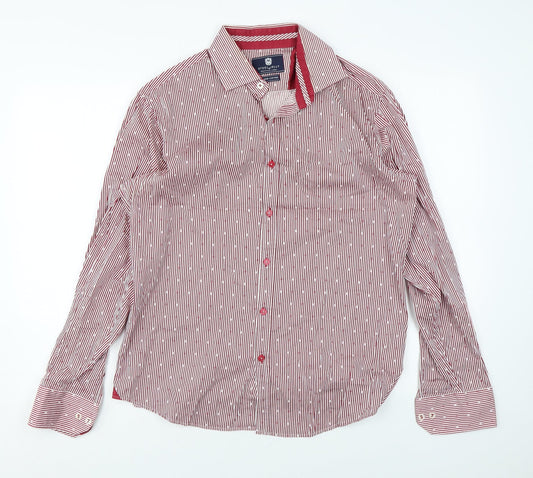 Steel & Jelly Mens Red Striped Cotton Button-Up Size L Collared Button
