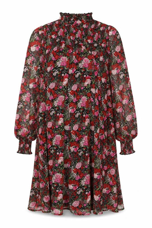 New Look Womens Multicoloured Floral Polyester A-Line Size 10 Mock Neck Button