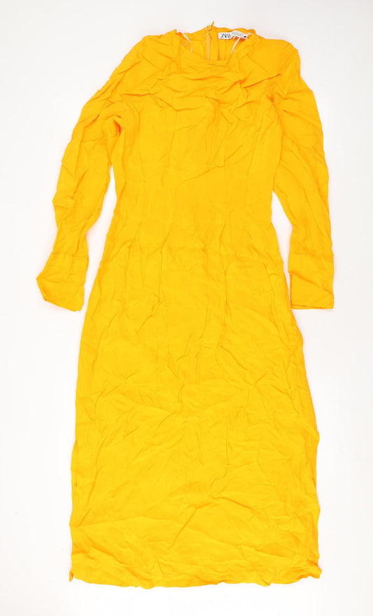 Zara Womens Yellow Viscose Maxi Size XS Round Neck Zip