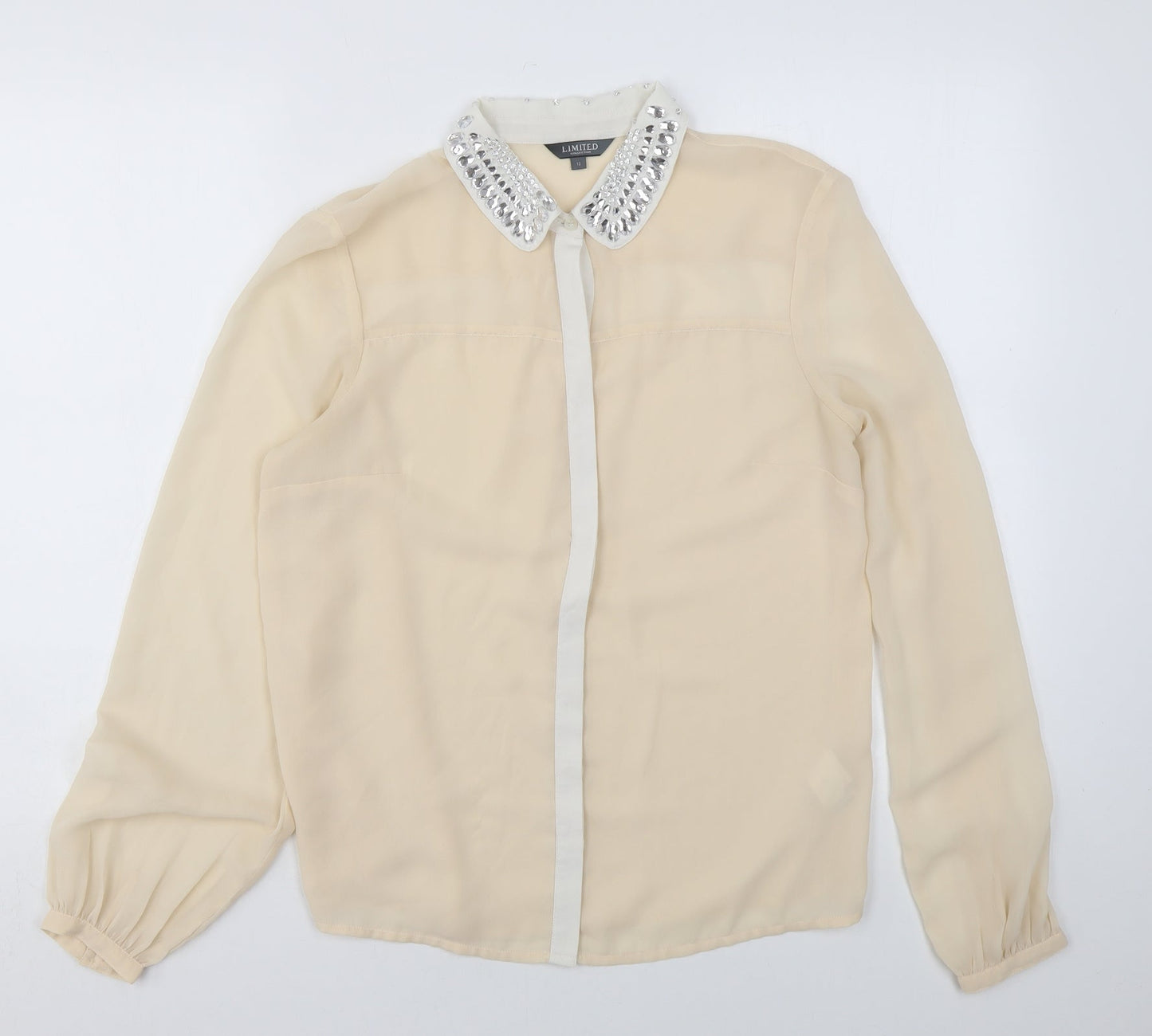 Marks and Spencer Womens Beige Polyester Basic Blouse Size 12 Collared - Diamanté