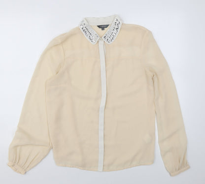 Marks & Spencer Womens Beige Polyester Basic Blouse Size 12 Collared - Diamanté