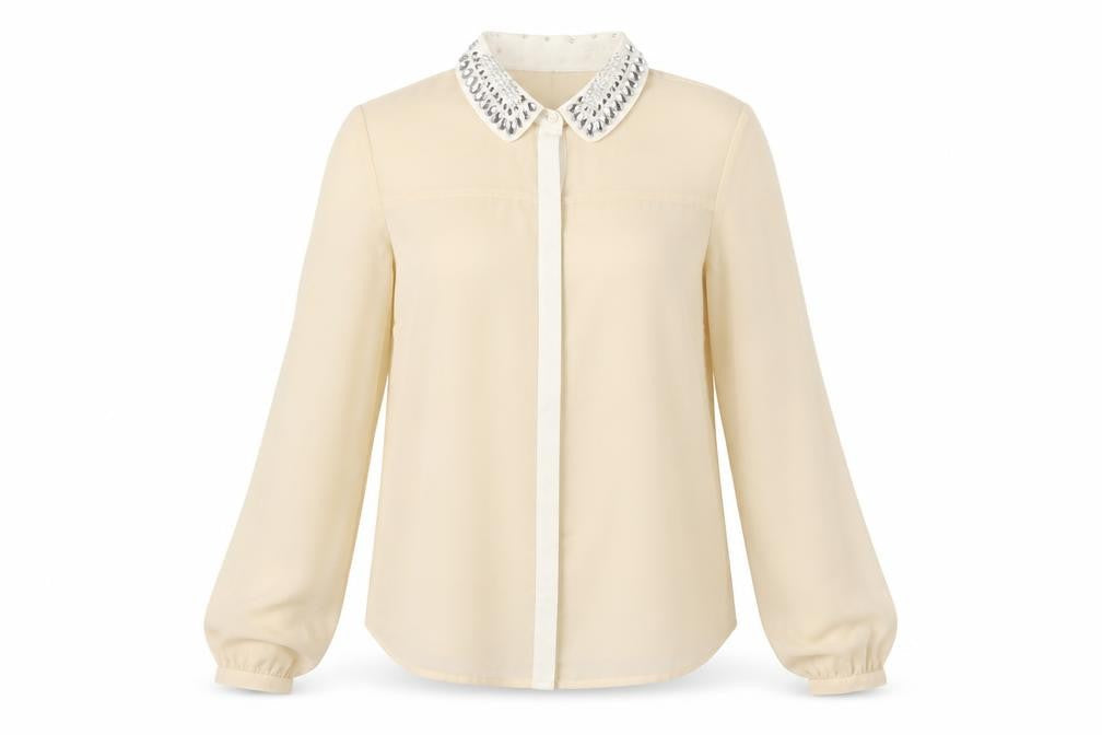 Marks & Spencer Womens Beige Polyester Basic Blouse Size 12 Collared - Diamanté