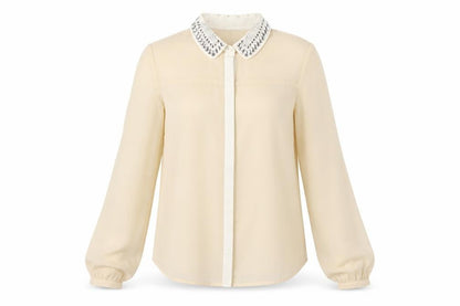 Marks & Spencer Womens Beige Polyester Basic Blouse Size 12 Collared - Diamanté