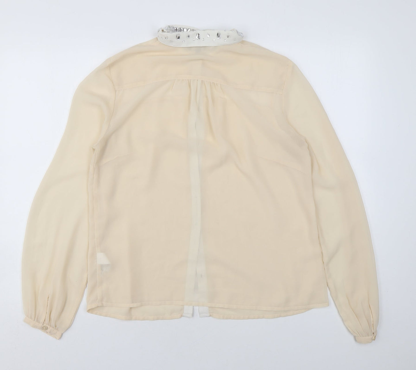 Marks and Spencer Womens Beige Polyester Basic Blouse Size 12 Collared - Diamanté