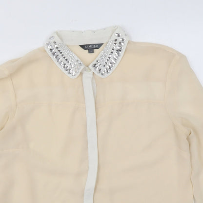 Marks & Spencer Womens Beige Polyester Basic Blouse Size 12 Collared - Diamanté