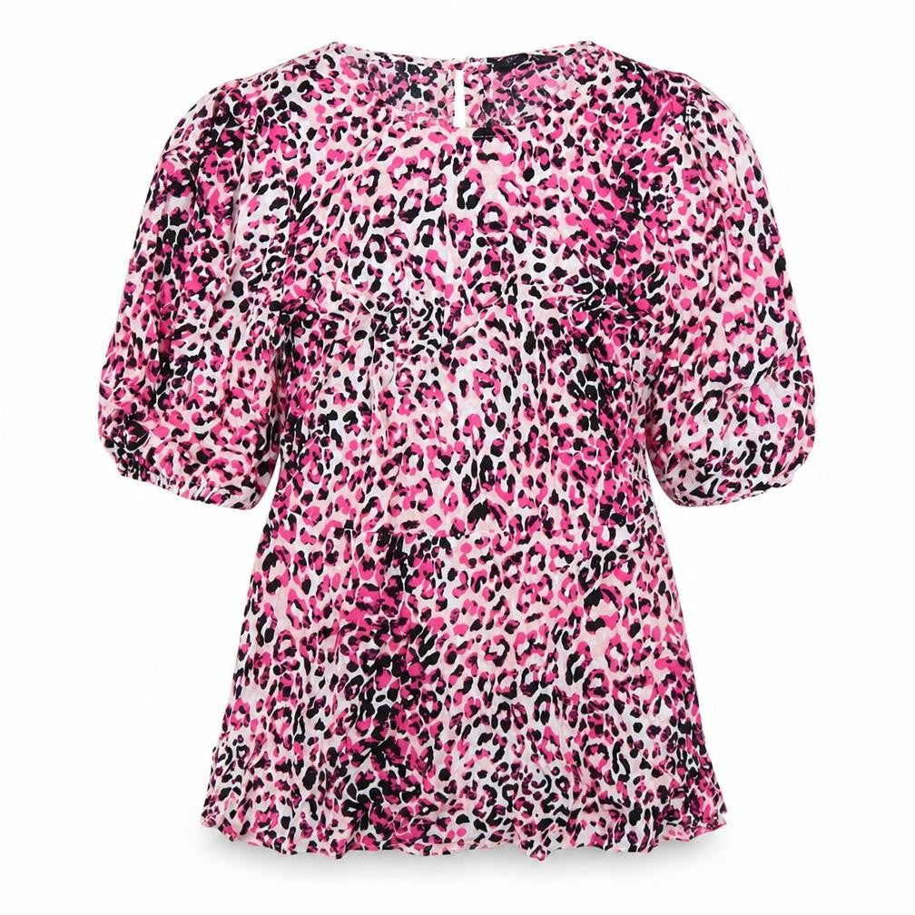 Marks & Spencer Womens Pink Animal Print Viscose Basic T-Shirt Size 8 Round Neck