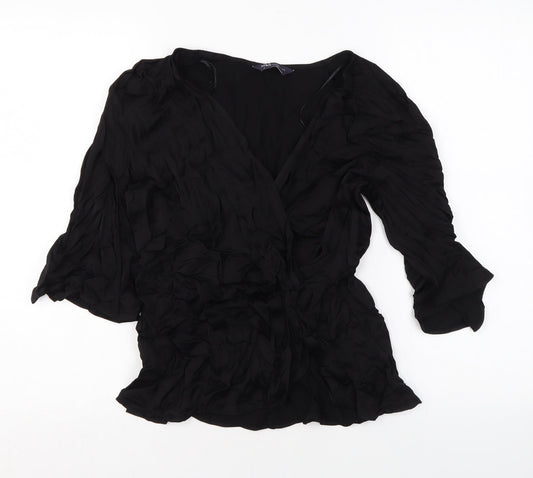 Marks and Spencer Womens Black Viscose Basic Blouse Size 10 V-Neck