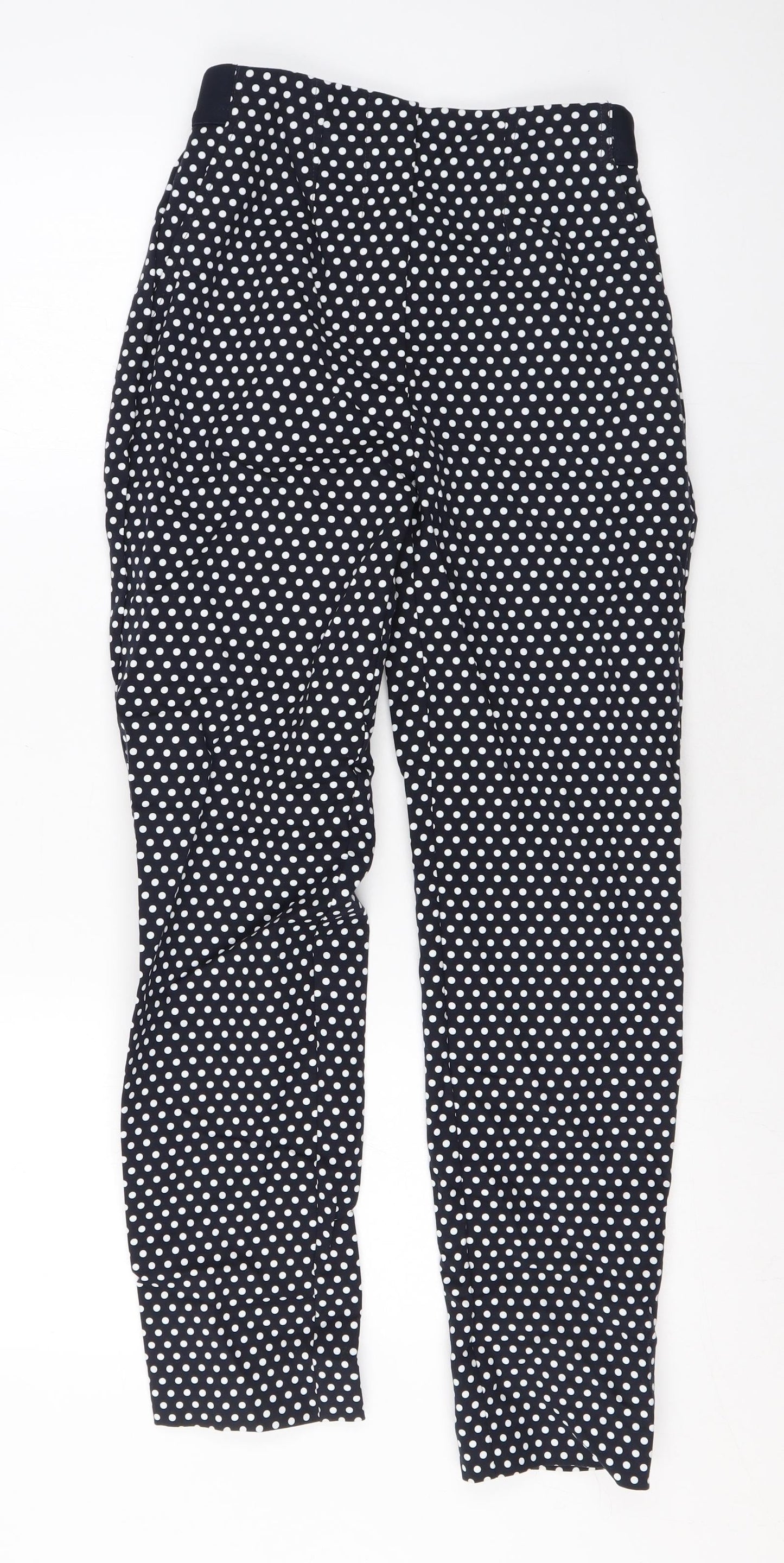 Marks and Spencer Womens Blue Polka Dot Cotton Trousers Size 6 L27 in Regular Zip