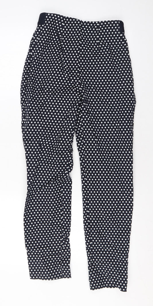 Marks and Spencer Womens Blue Polka Dot Cotton Trousers Size 6 L27 in Regular Zip