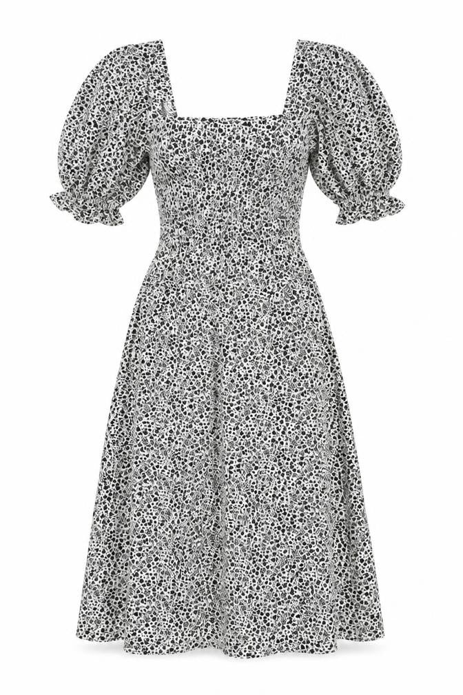 Marks & Spencer Womens Black Floral Viscose A-Line Size 6 Square Neck Pullover - Shirred Back