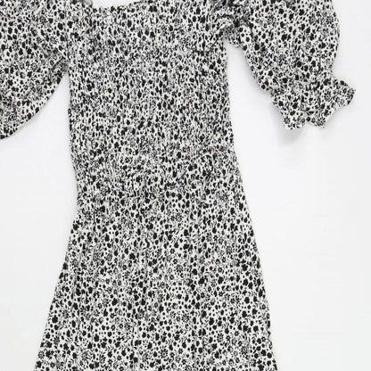 Marks & Spencer Womens Black Floral Viscose A-Line Size 6 Square Neck Pullover - Shirred Back