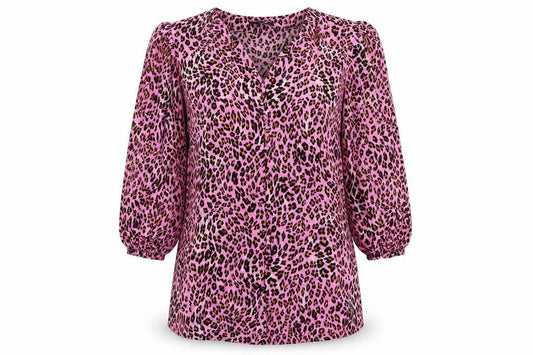 Marks and Spencer Womens Pink Animal Print Viscose Basic Button-Up Size 8 V-Neck