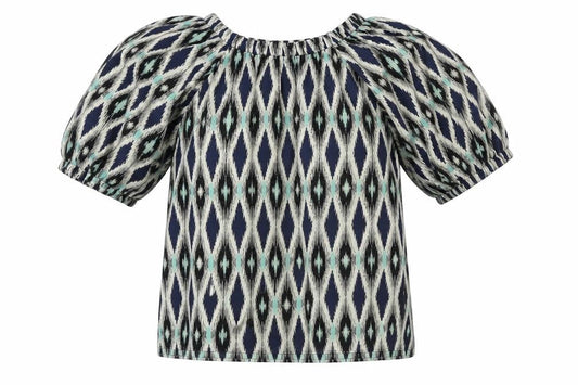 Marks and Spencer Womens Multicoloured Geometric Polyester Basic Blouse Size 8 Round Neck