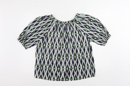 Marks & Spencer Womens Multicoloured Geometric Polyester Basic Blouse Size 8 Round Neck