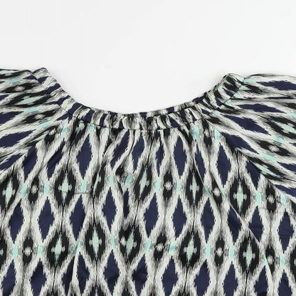Marks & Spencer Womens Multicoloured Geometric Polyester Basic Blouse Size 8 Round Neck
