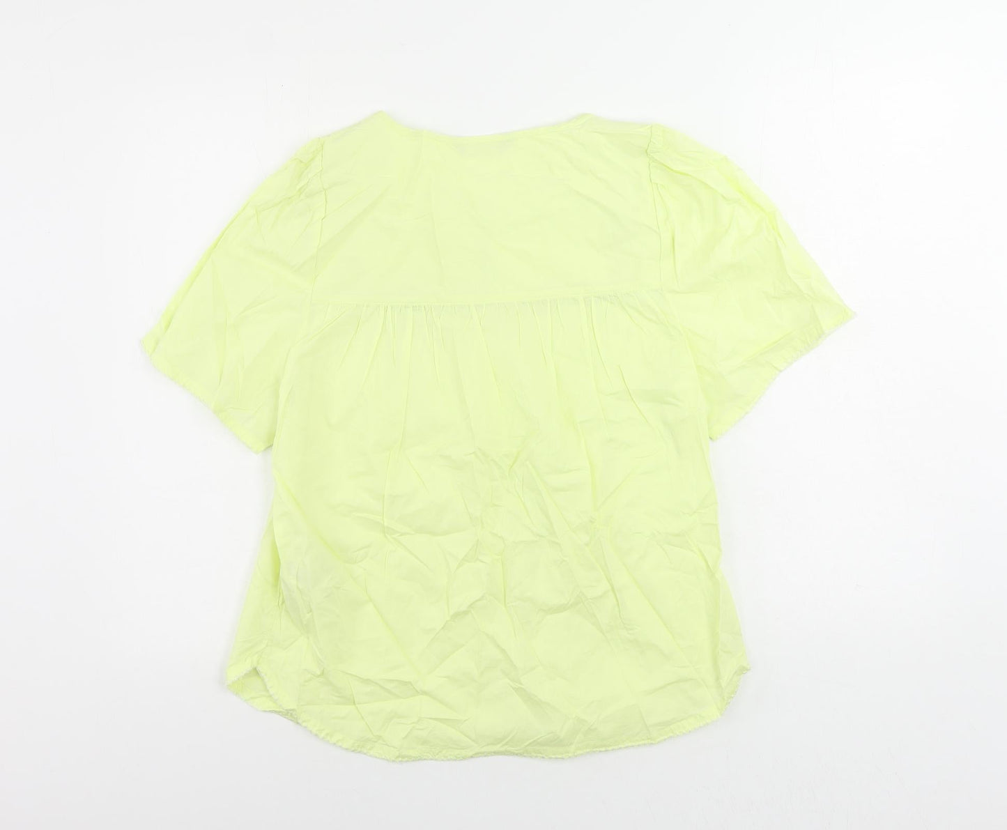 Marks and Spencer Womens Yellow Cotton Basic Blouse Size 10 V-Neck - Embroidered