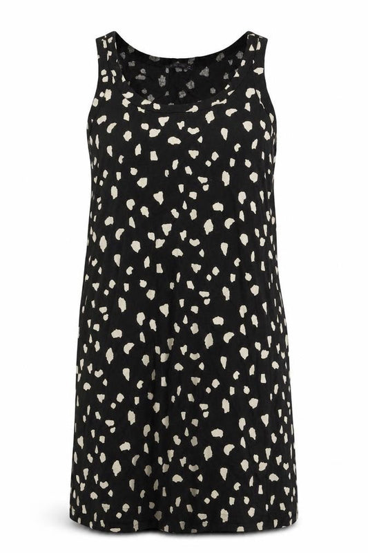 Marks & Spencer Womens Black Animal Print Linen Tank Dress Size 6 Boat Neck Pullover