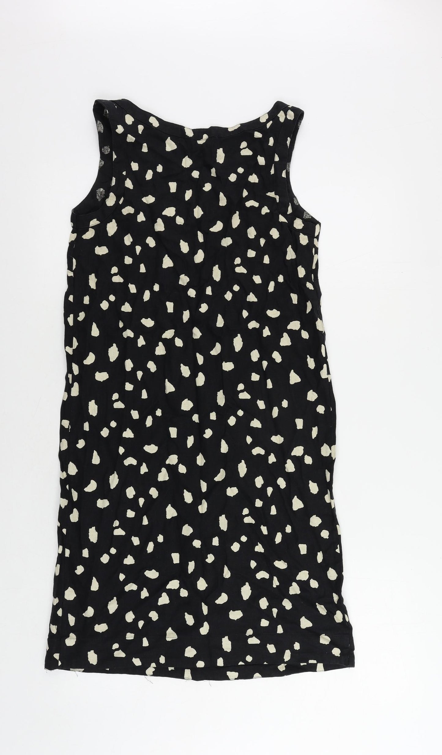 Marks and Spencer Womens Black Animal Print Linen Tank Dress Size 6 Boat Neck Pullover