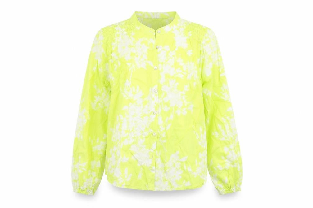 Marks & Spencer Womens Yellow Floral Cotton Basic Button-Up Size 6 V-Neck