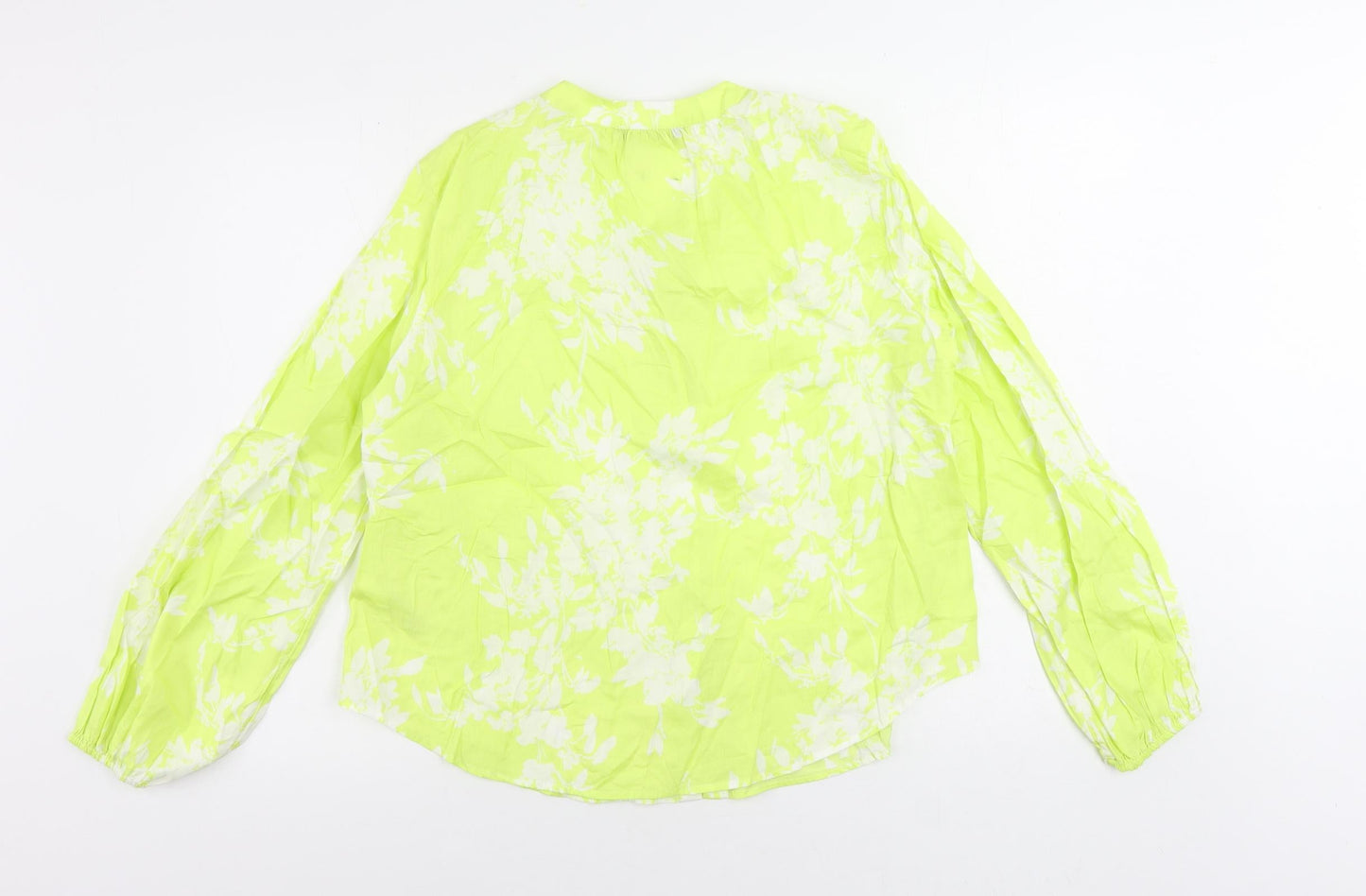 Marks and Spencer Womens Yellow Floral Cotton Basic Button-Up Size 6 V-Neck