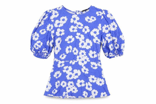 Marks and Spencer Womens Blue Floral Viscose Basic Blouse Size 6 Round Neck