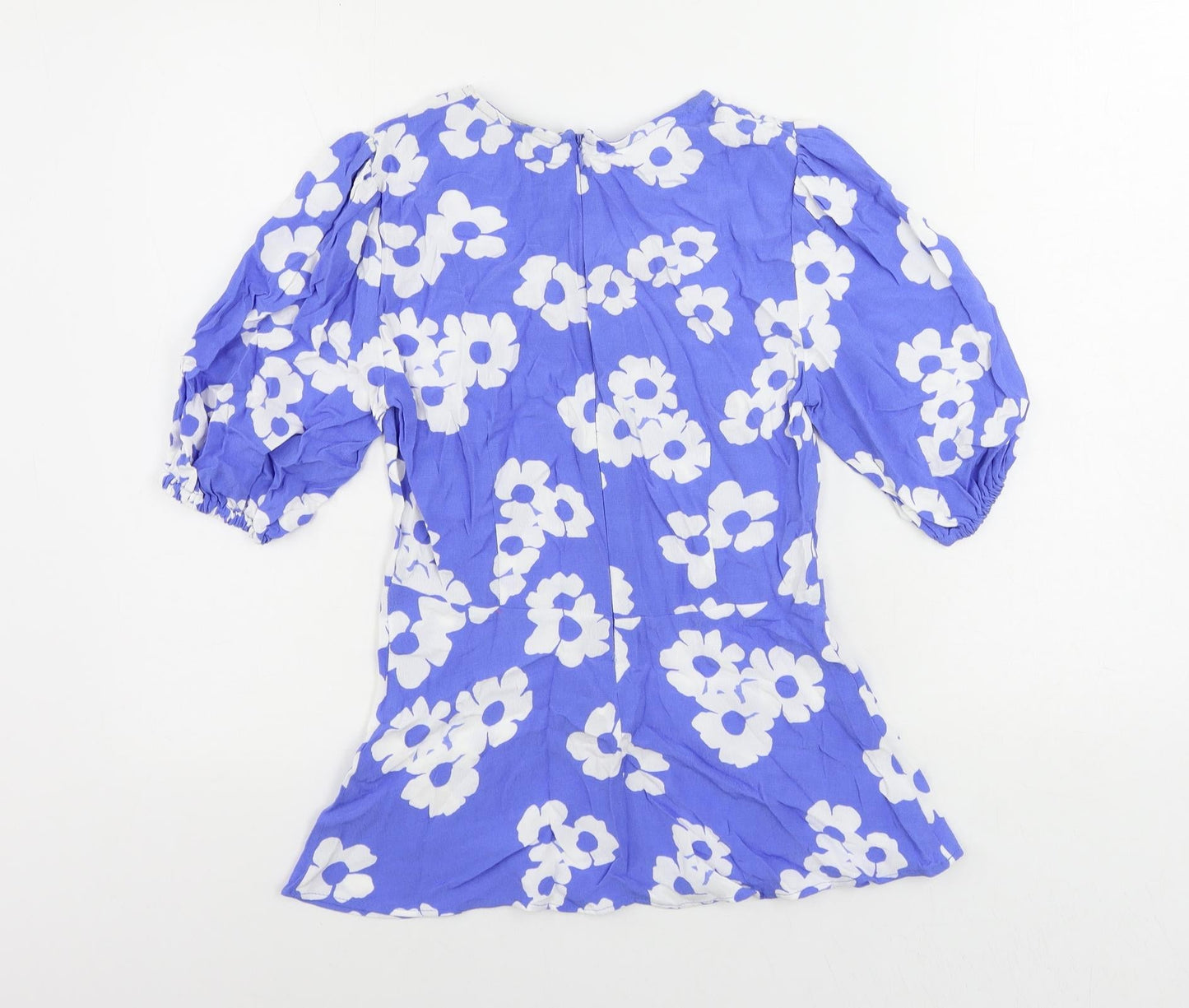 Marks and Spencer Womens Blue Floral Viscose Basic Blouse Size 6 Round Neck