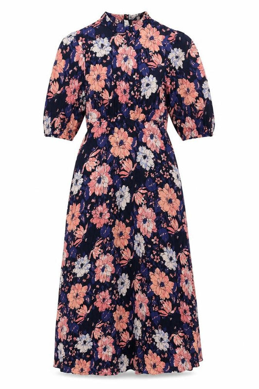 Marks and Spencer Womens Multicoloured Floral Viscose A-Line Size 8 Mock Neck Zip