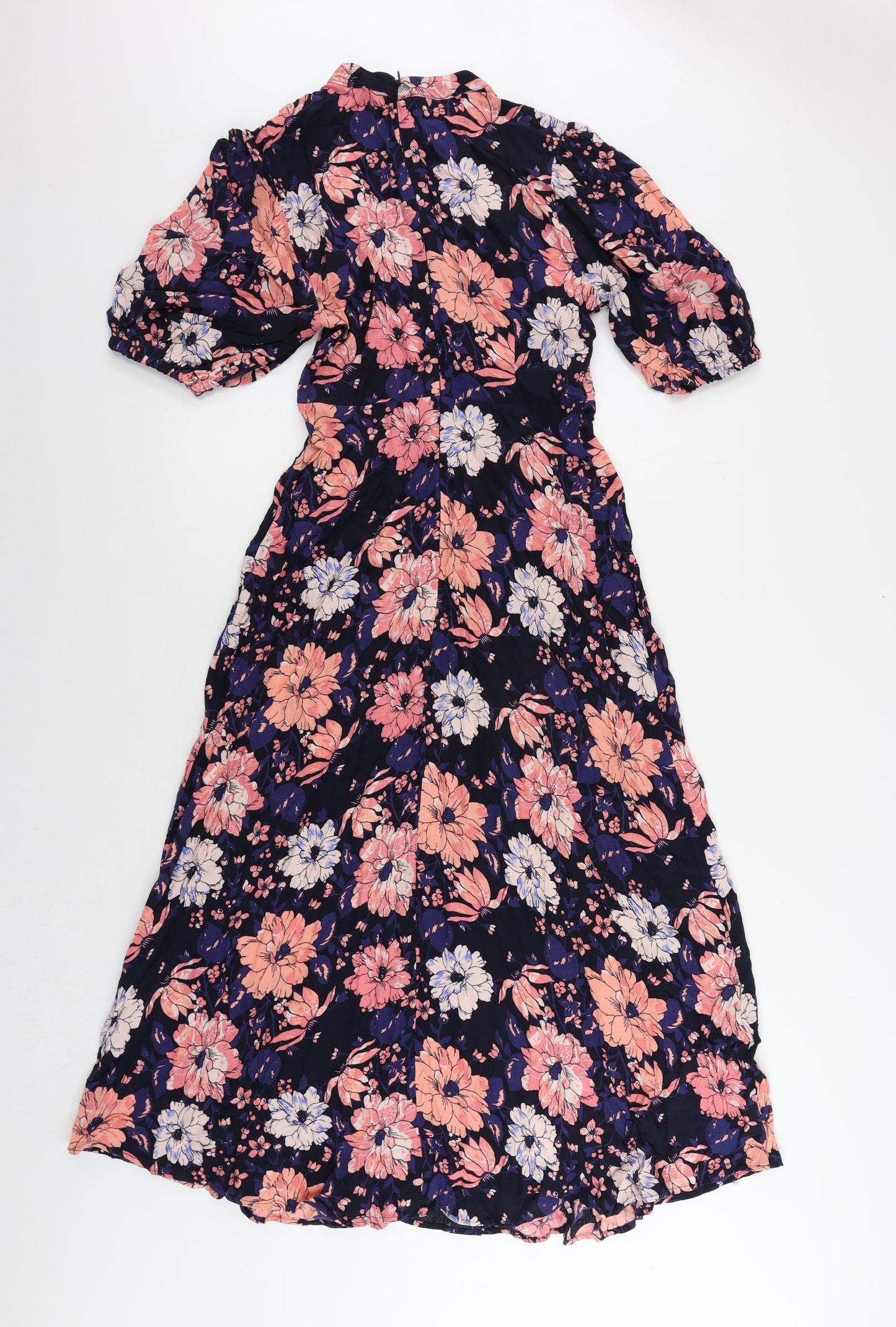 Marks and Spencer Womens Multicoloured Floral Viscose A-Line Size 8 Mock Neck Zip