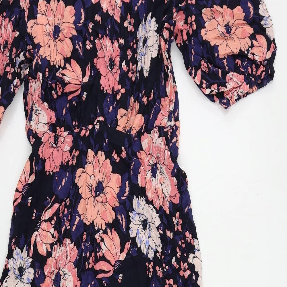 Marks and Spencer Womens Multicoloured Floral Viscose A-Line Size 8 Mock Neck Zip