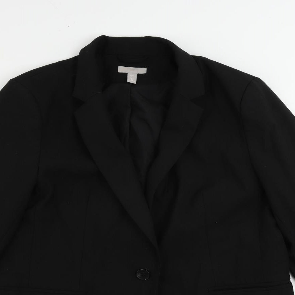 H&M Womens Black Jacket Blazer Size M Button
