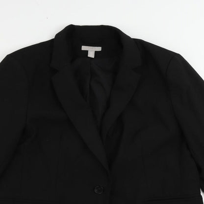 H&M Womens Black Jacket Blazer Size M Button