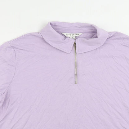 Close-up detail of Autograph women’s purple modal pullover sweatshirt, size UK 16, zip