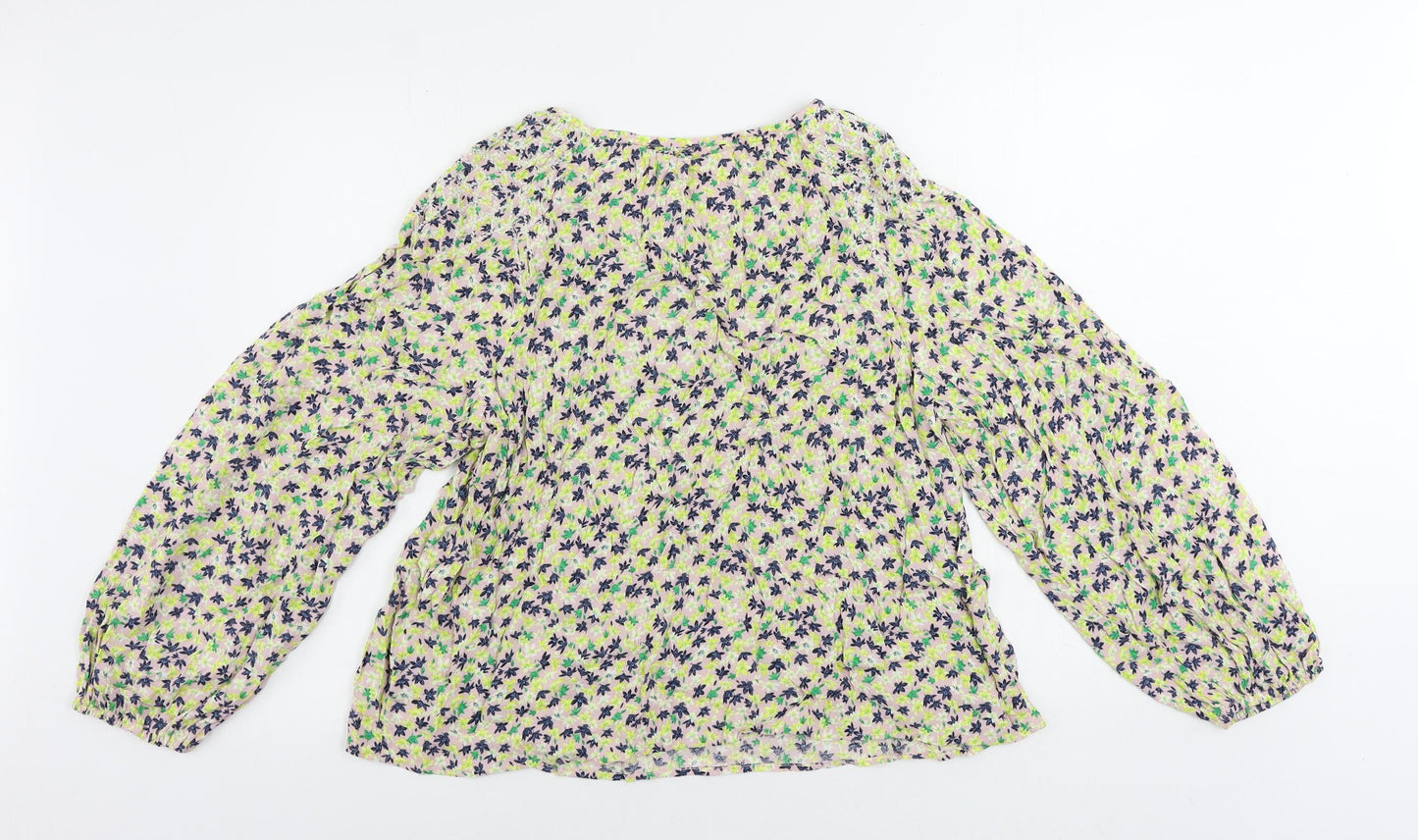 Per Una Womens Pink Floral Viscose Basic Blouse Size 14 Boat Neck