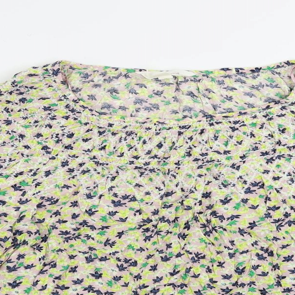 Per Una Womens Pink Floral Viscose Basic Blouse Size 14 Boat Neck