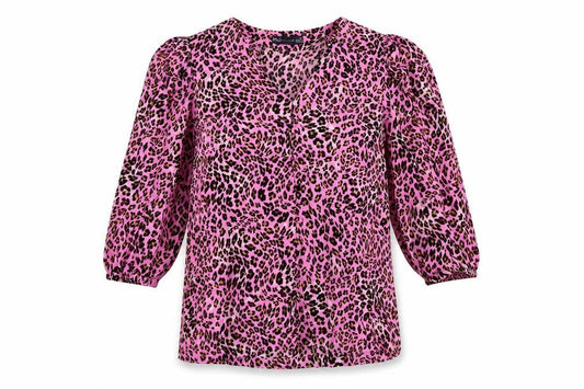 Marks and Spencer Womens Pink Animal Print Viscose Basic Button-Up Size 6 V-Neck