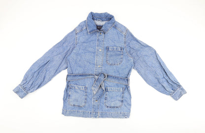 Marks & Spencer Womens Blue Jacket Size 8 Snap - Belted