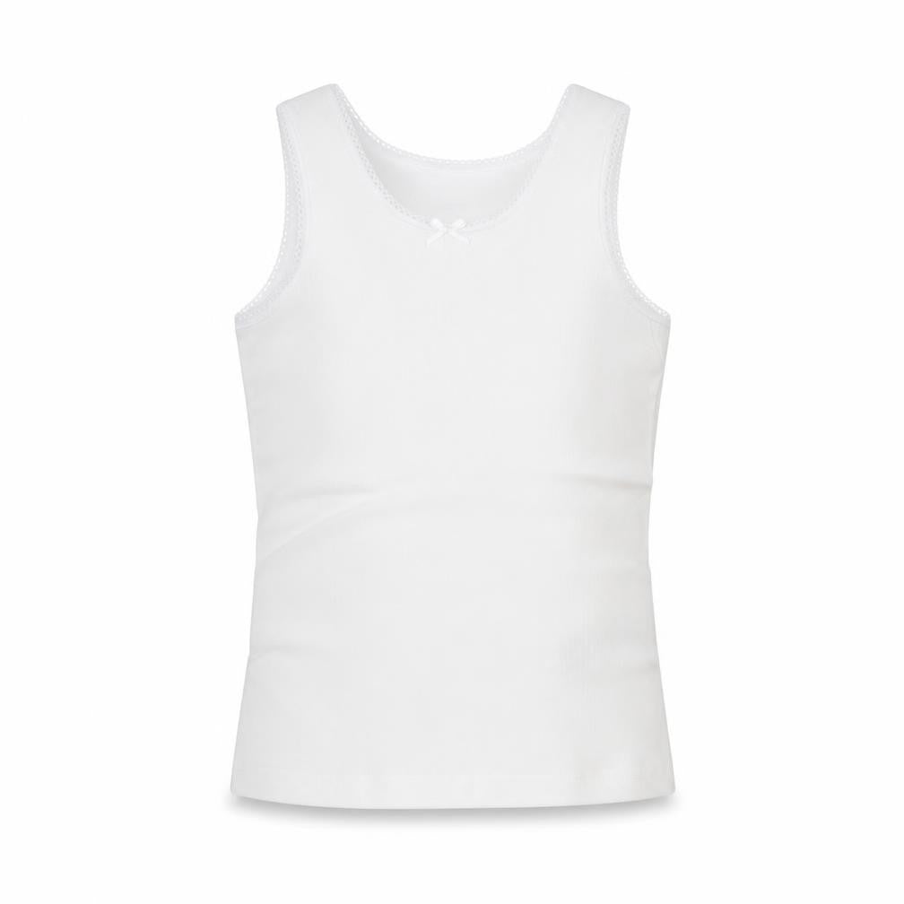 Marks & Spencer Girls White Cotton Basic Tank Size 3-4 Years Round Neck Pullover - Thermal Top