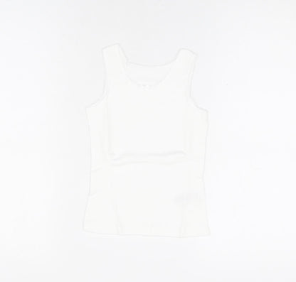 Additional front view of Marks & Spencer girls’ white cotton basic tank, size 3-4, years round neck pullover - thermal top