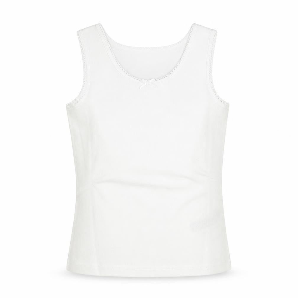 Marks & Spencer Girls White Cotton Basic Tank Size 3-4 Years Round Neck Pullover - Thermal Top