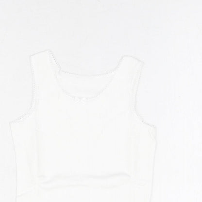 Close-up detail of Marks & Spencer girls’ white cotton basic tank, size 3-4, years round neck pullover - thermal top