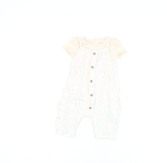 Marks and Spencer Girls Pink Striped Viscose Dungaree Outfit/Set Size 0-3 Months Button