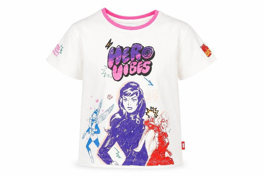 Marks & Spencer Girls White Polyester Basic T-Shirt Size 4-5 Years Round Neck Lace Up - Marvel, Hero Vibes