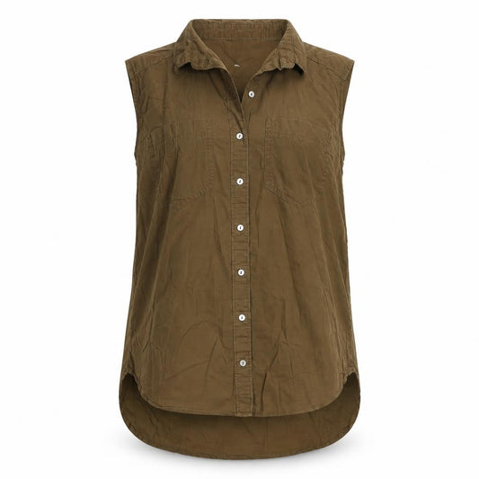 H&M Womens Brown Cotton Basic Button-Up Size 6 Collared